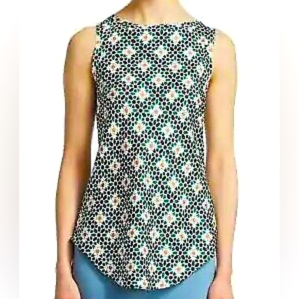 Theory racerback silk tank, tile print, EUC, size petite